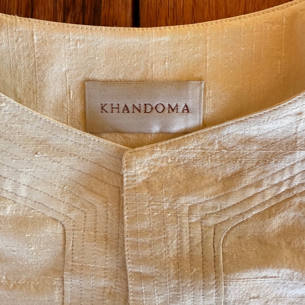 Cream Raw Silk mid Length Jacket